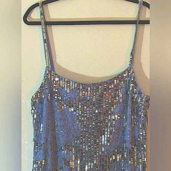 NWT ASOS Lavender, Silver Sequin Floral Midi w/ Faux Feather Hem Size 12 - Picture 11 of 16